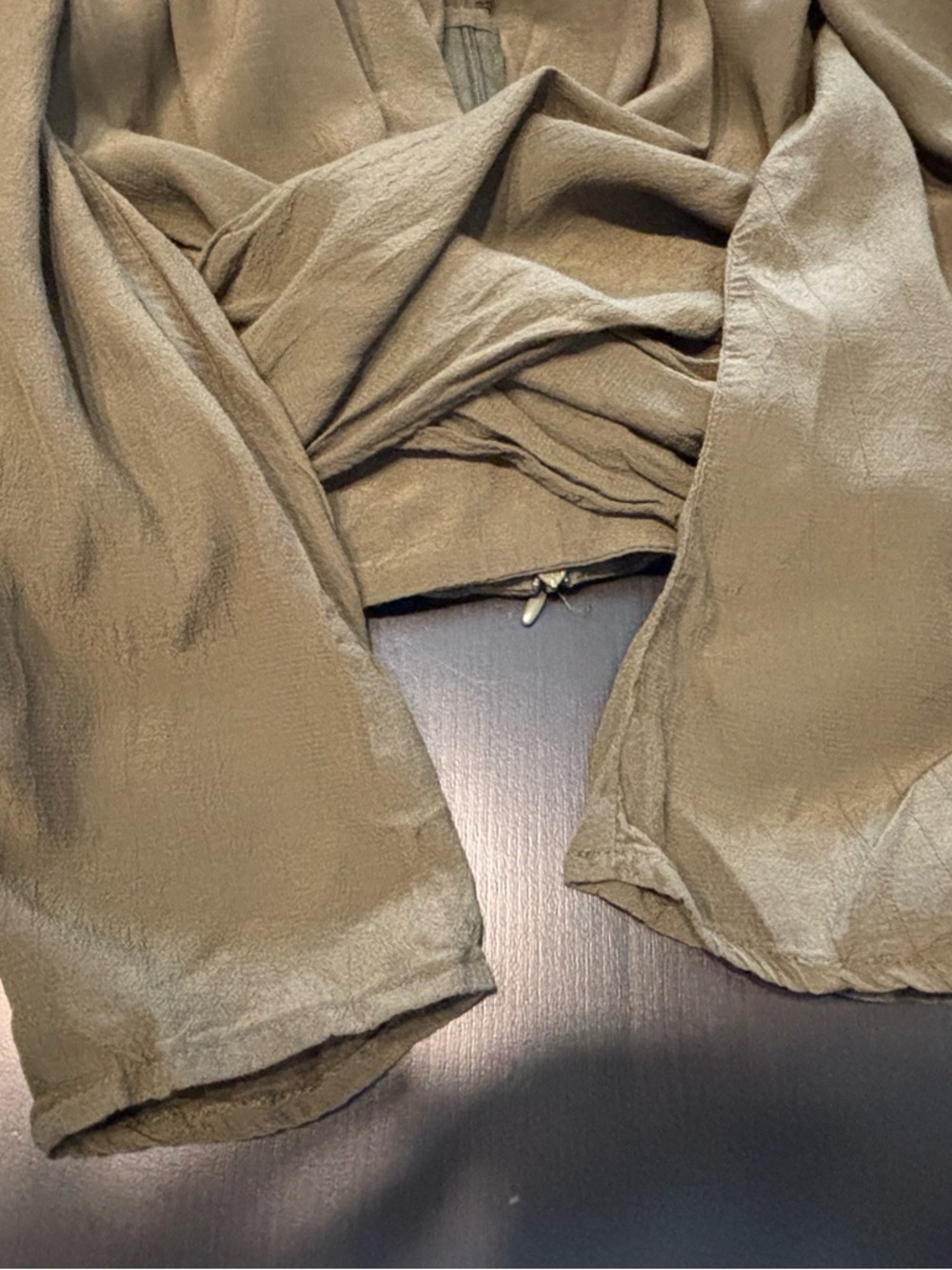 Express Olive Green Draped Surplice Blouse Back Zip Size Medium - Picture 6 of 7
